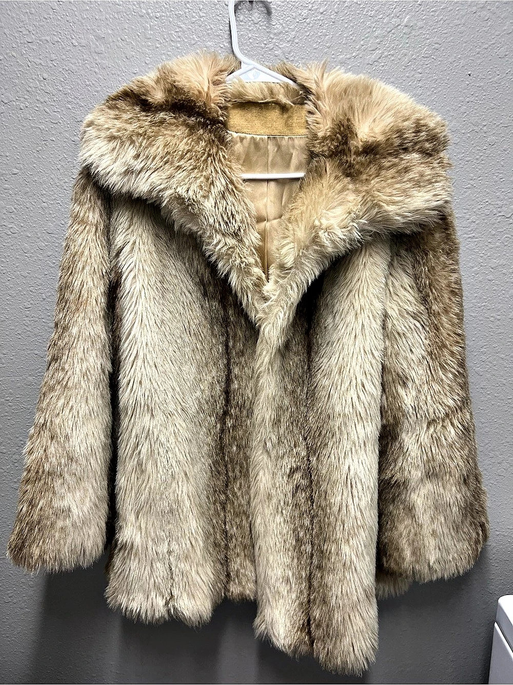 Career Originals Faux Fur Coat Brown & Cream Size 12